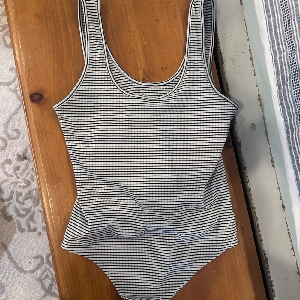 American Eagle Outfitters Black & White Striped Tank Bodysuit